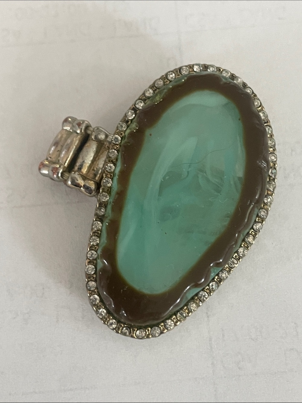 Turquoise Glass Oval Statement Ring with Crystal Halo